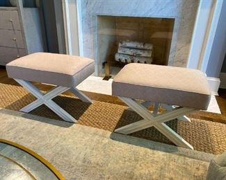 Pair of X Benches Custom Fabric W:24 in D:16 in H:18 in $1100