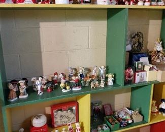 Lots of Christmas figurines...vintage. plus Collectible Hummel tree ornaments.  