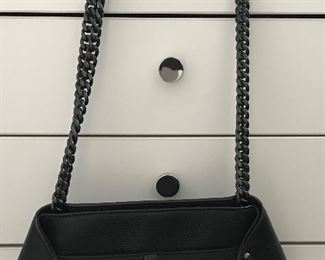 Akris black leather clutch with metal chain & leather strap