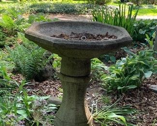 One of two cement bird baths