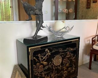 Imported Chinese black lacquer cabinet, sculpture