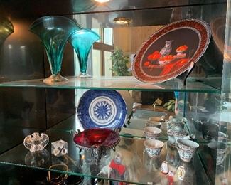 Blenko glass, Hand blown pigeon blood glass in original holder, Steuben glass 