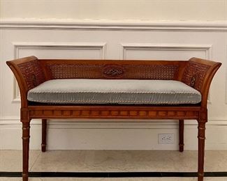 Item 23:  Vintage Carved Entryway Bench, double caned sides with cushion- 45"l x 15.5"w x 26"h:  $425