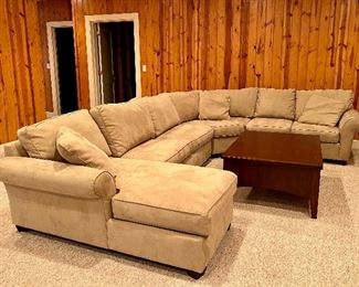 Item 40:  Microsuede Sectional in Fantastic Condition feat. Pull-Out Sleeper Section in Middle Facing Forward: $1200                                                                                                           Long section - 150"l                                                                                        Right angle - 103"l                                                                                            Chaise - 63"l                                                      