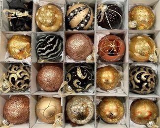 Item 52:  Frontgate Holiday Collections Ornaments (gold, black, copper tones):  $145
