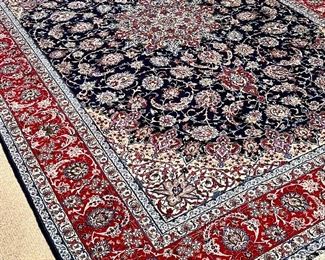 Item 61:  Persian Senneh Isfahan Rug, Burgundy and Navy, Kurk Wool and Silk - 8'2" x 11'8":  $4200