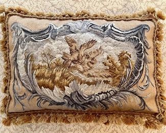 Item 129:  Tapestry Down Pillow with Velvet Back & Tassels - 28" x 20": $45