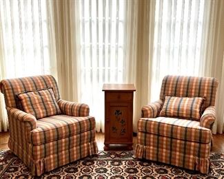 Item 77:  Pair Drexel Heritage Skirted Ottomans in Plaid Silk - 30.5"l x 23.5"w x 33"h:  $595 for pair