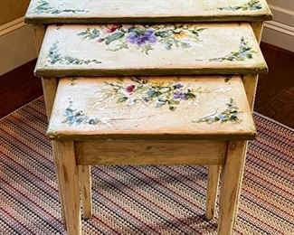 Item 83:  Shabby Chic Hand Painted and Signed Nesting Tables - 25"l x 15"w x 23"h:  $145