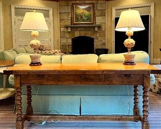 Item 86:  Wonderful "The Sterling Collection, Inc." Expanding Trestle Table with Barley Twist Legs - opens to dining table - 66"l x 36"w x 29"h (fully open): $695