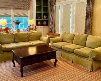 Sage Green, Three Cushion Sofas - need to be seen at sale to purchase