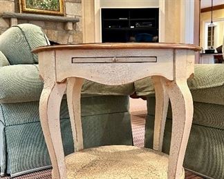 Item 87:  Occasional Table, Distressed Base with Pretty Wood Top - 28" x 27":  $325