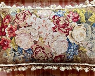 Item 140:  Roses - Vintage Textile Pillow with Tassels & Velvet Backing: $45