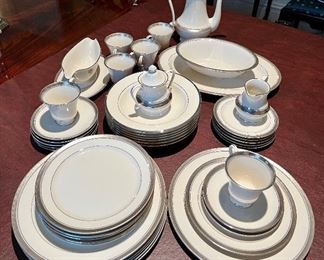 Item 153:  Pickard "Geneva" China:  $275                                                                        6 dinner plates, 6 salad plates, 6 dessert plates, 6 bowls, 6 cups & 6 saucers, gravy boat, teapot, serving bowl, platter