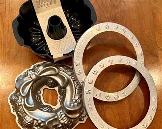 Item 163:  Nordic Ware Holiday Wreath Pan, William Sonoma Bundt Pan & (2) Pie Crust Shields:  $36