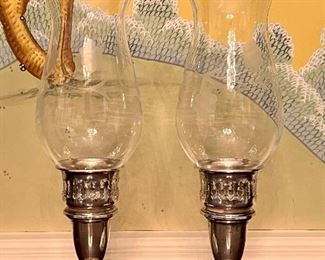 Item 176:  Reed & Barton Sterling Candlesticks with Etched Hurricanes - 10": $165