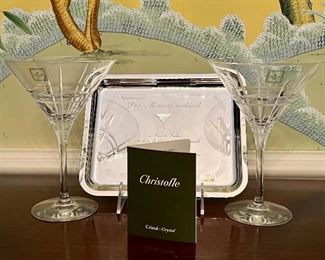 Item 194:  Set of Christofle Scottish Cocktail Glasses & Tray (NIB):  $175