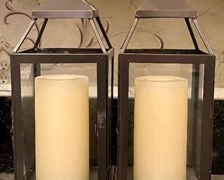 Item 205:  (2) Pottery Barn Lanterns & Candles - 18": $58 for 2