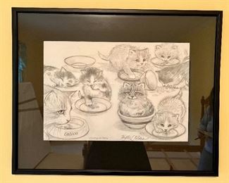 Item 222:  "Counting on Calico" Pencil Drawing by Phyllis L. Tildes - 23.5" x 18.75": $65