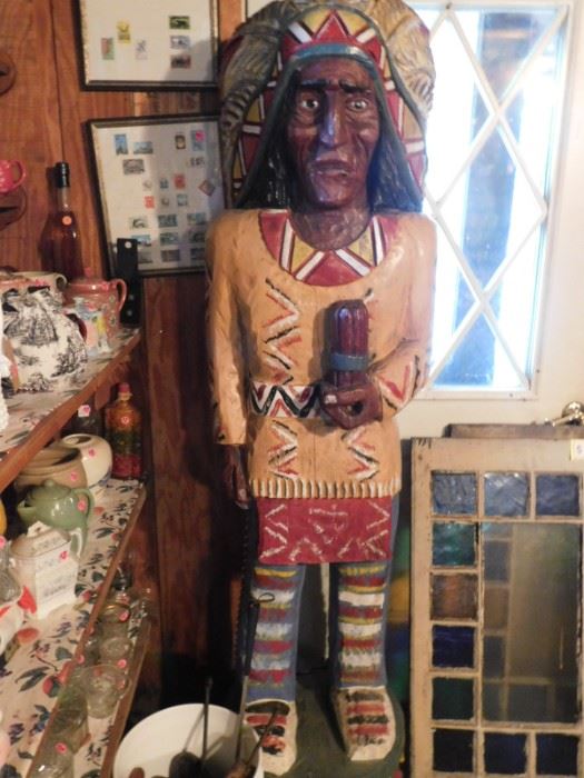 Beautiful large cigar store wooden Indian. Approx. 6 ft tall