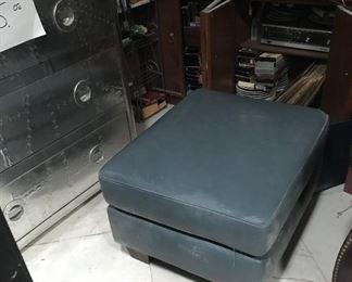 Blue Gray Leather Hassock