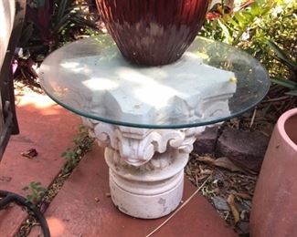 Concrete base and glass top garden ouside table