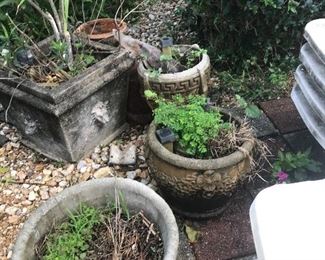 Lots of varying types of garden flower pots.