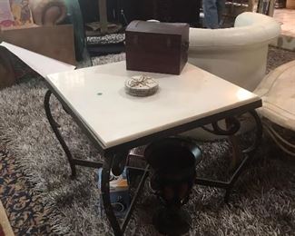 Metal base and marble top table end table