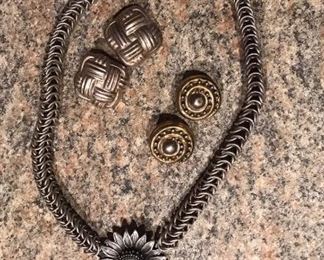 Sterling Silver items.  Square earrings are Made in Mexico.  Round earrings are hand signed by Steve Vaubel, Brooklyn Jewelry Maker which are Sterling Silver and 18K Gold.