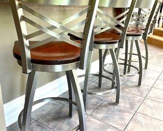 SOLD $600 - Set of 4 swivel bar stools with wood seats - 17.75 x 16 38