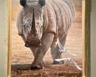 $800 - “Big White” by John Banovich white Rhinoceros limited edition of giclee canvas art print - frame 38 x 4.5 x 44, print 30 x 36