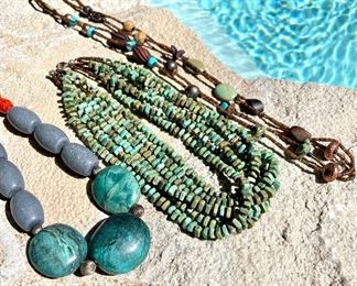 $38, SOLD $38, $24 - Prices of necklaces left to right