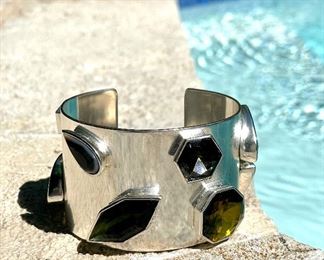 $32- Silver Cuff with multicolor jewels