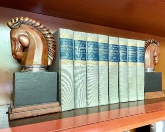 SOLD $150 - Collective works of Abraham Lincoln, vol 1-8; $100 - wooden trojan horse bookends by the Kinder collection