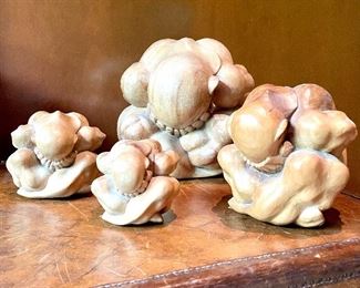 $150 - set of hand carved wooden meditative figures from Bali (all figures have natural cracking fur to the wood drying)