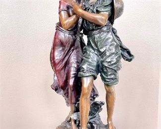 $400 - After Augustus Moreau Cast Bronze Statue of Courting Couple - 10.5 x 22.5