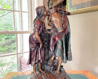 $2800 - Emile Cartier Bronze Woman and Girl at the Well - 14 x 28