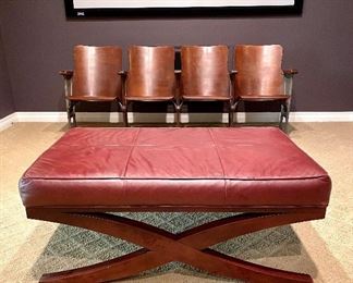 $260 - Leather Ottoman with wood base by Lazy Boy - 43 x 29 x 18.5