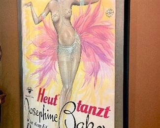 SOLD Was $1300, NOW $1100 - Heut’ tanzt - Josephine Baker Poster after original 1927 Paris film poster, large scale - 79.5 x 55.5. Frame is badly damaged. :( Print in perfect condition.