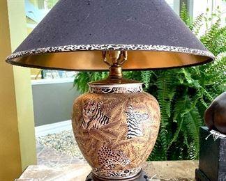 SOLD $200 - vintage zebra, tiger, leopard table lamp - 18 x 25