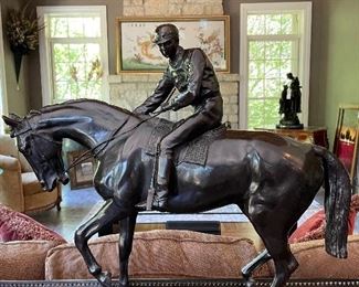 SOLD $350 - Horse and rider metal sculpture - 24 x 22