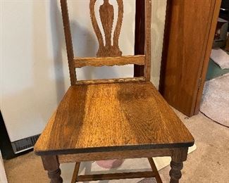 Set of six heavy oak chairs. 