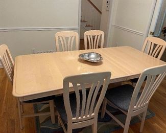 Blond wood dining table and chairs