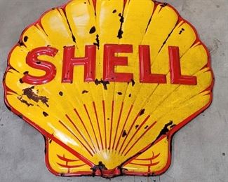 Shell Porcelain 48" by 48" one-sided sign. Pitting, paint ok