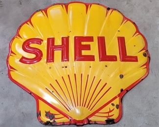 Second Shell porcelain sign. 48" b y 48" This one is the better of the two. Less pitting and paint ok.