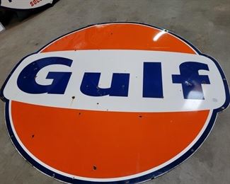 Vintage Gulf 1 sided Porcelain 1966 sign. The condition is good with some pitting, but paint is in very good condition.