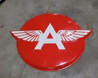 An original vintage Flying A Porcelain 1 sided Sign. It measures 48" by 62".  Raised letter and some slight pitting.