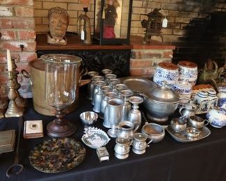 Vintage pewter and porcelain
