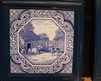 Vintage porcelain blue tile