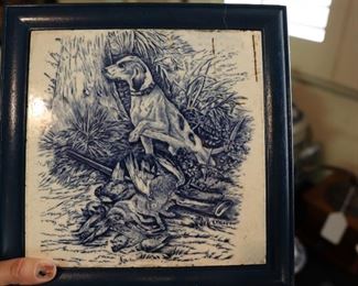 Vintage porcelain blue tile